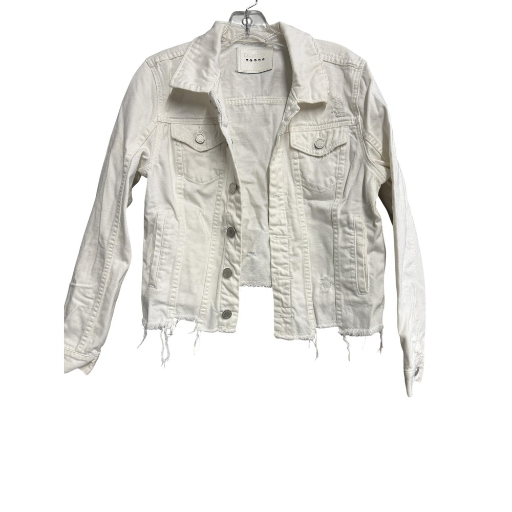 BLANKNYC Jacket‎ Womens Medium White Denim Distressed Raw Hem Cropped Jean
